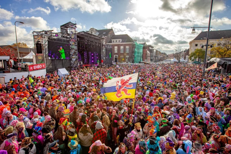 Feestend publiek voor het podium tijdens de11devande11de
